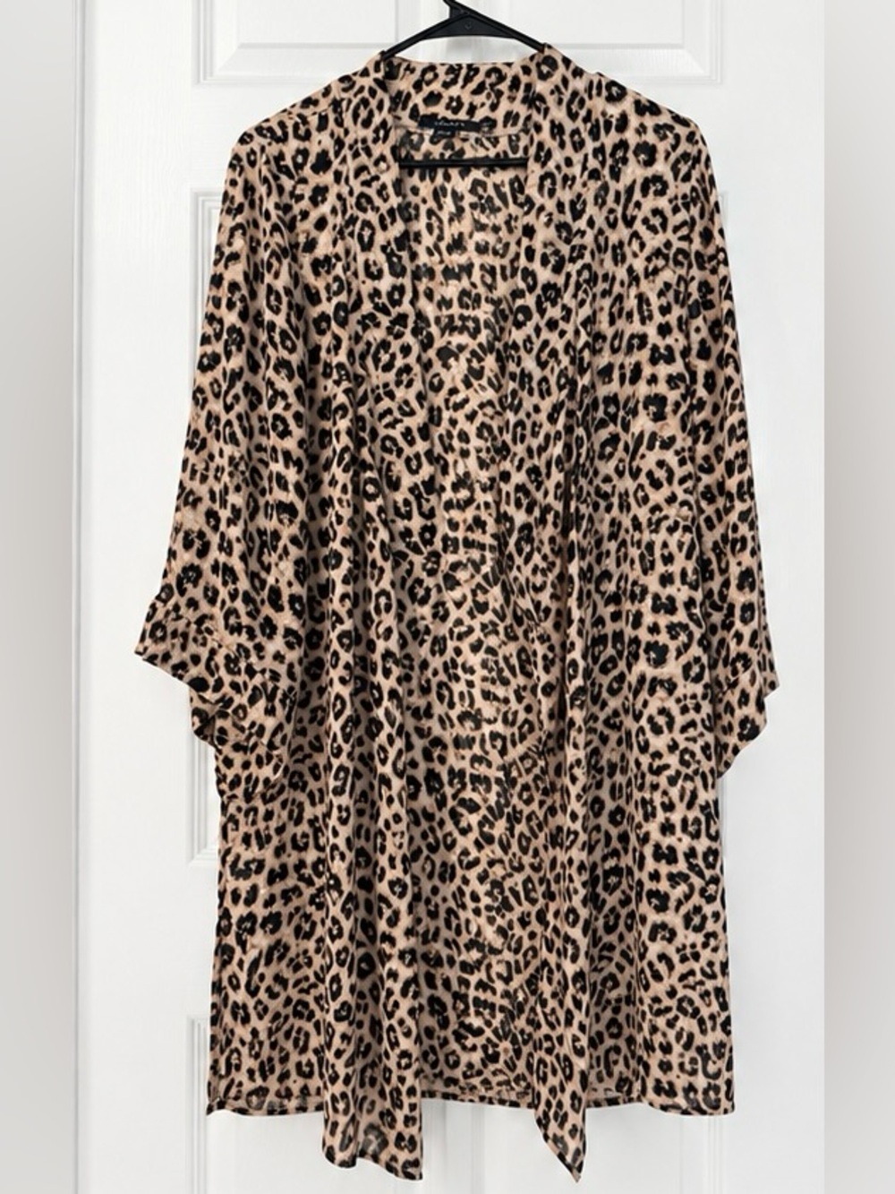 Tahari Leopard Print Kimono Duster Cardigan S/M